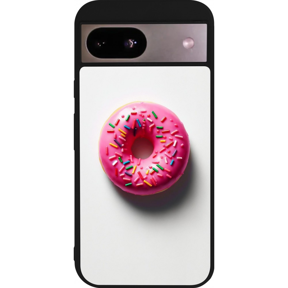 Google Pixel 8a Case Hülle - Silikon schwarz Weisser Hintergrund, pinker Donut