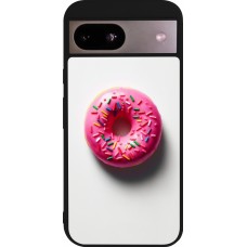 Google Pixel 8a Case Hülle - Silikon schwarz Weisser Hintergrund, pinker Donut