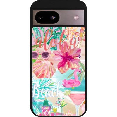 Google Pixel 8a Case Hülle - Silikon schwarz Preppy Collage Aloha