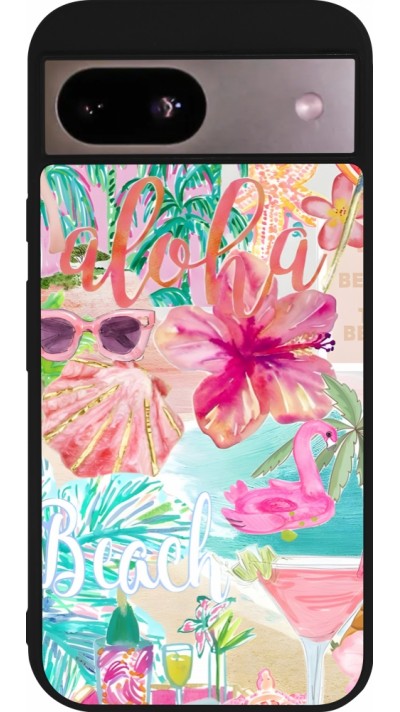 Google Pixel 8a Case Hülle - Silikon schwarz Preppy Collage Aloha