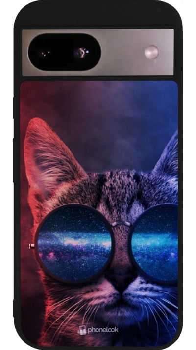 Google Pixel 8a Case Hülle - Silikon schwarz Red Blue Cat Glasses