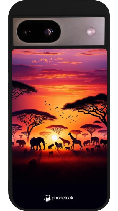 Google Pixel 8a Case Hülle - Silikon schwarz Safari Sonnenuntergang Wildtiere