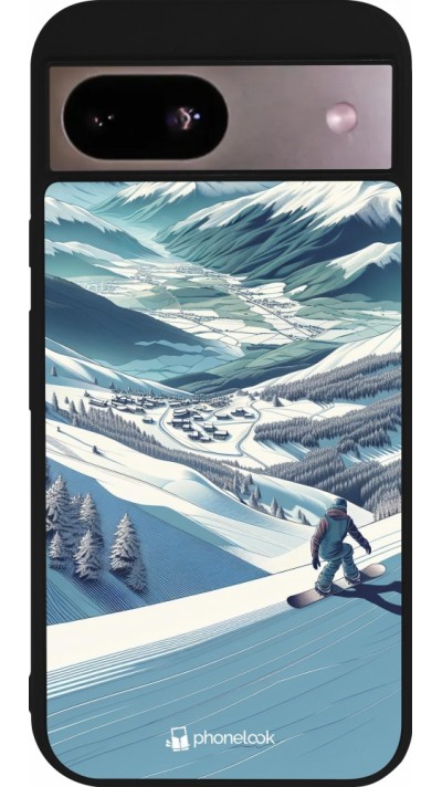 Google Pixel 8a Case Hülle - Silikon schwarz Snowboarder Berg