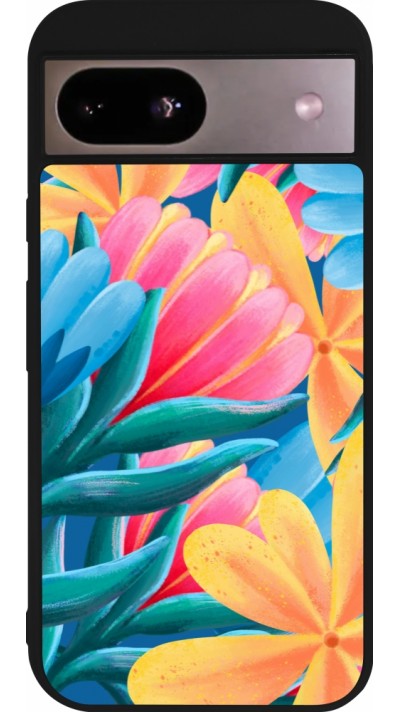 Google Pixel 8a Case Hülle - Silikon schwarz Spring 23 colorful flowers