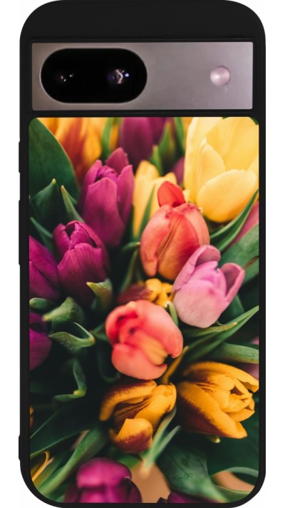 Google Pixel 8a Case Hülle - Silikon schwarz Bouquet of tulips Spring 2026