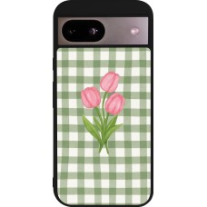 Coque Google Pixel 8a - Silicone rigide noir Green vichy tulips Spring 2026