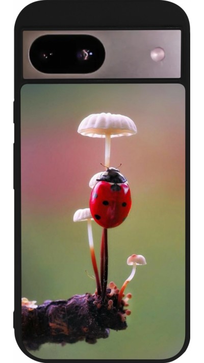 Google Pixel 8a Case Hülle - Silikon schwarz Ladybird on a mushroom Spring 2026