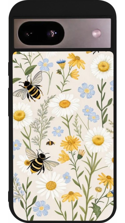 Google Pixel 8a Case Hülle - Silikon schwarz Pattern bees Spring 2026