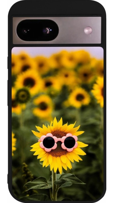 Google Pixel 8a Case Hülle - Silikon schwarz Sunflower with glasses Spring 2026