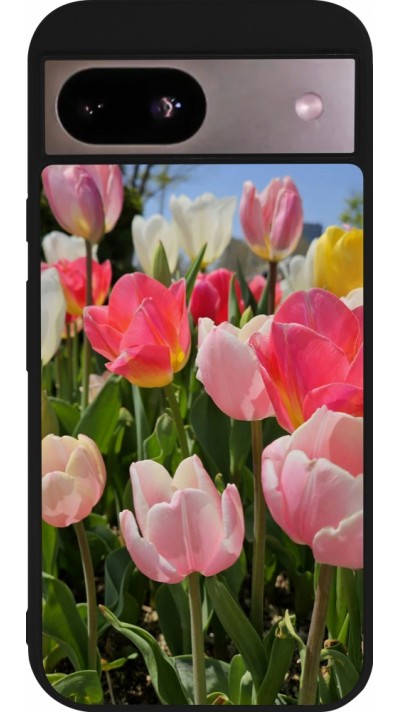 Google Pixel 8a Case Hülle - Silikon schwarz Tulips Spring 2026