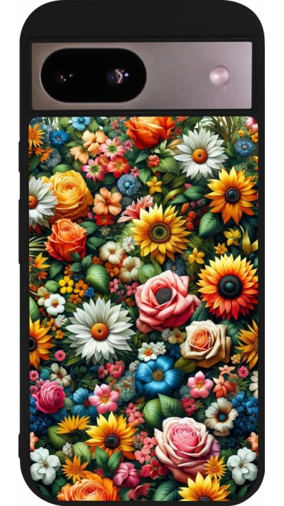 Google Pixel 8a Case Hülle - Silikon schwarz Sommer Blumenmuster