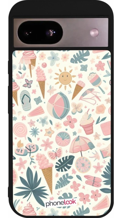 Google Pixel 8a Case Hülle - Silikon schwarz Sommer Pink Muster