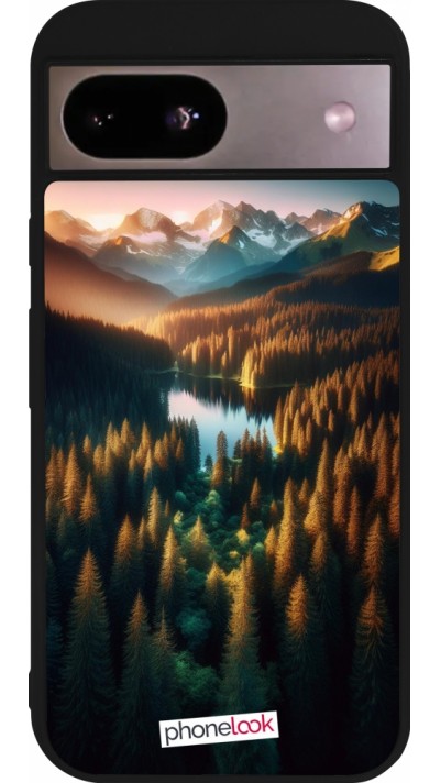 Google Pixel 8a Case Hülle - Silikon schwarz Sonnenuntergang Waldsee