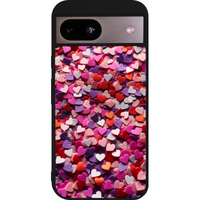 Google Pixel 8a Case Hülle - Silikon schwarz Valentin 2025 Konfetti