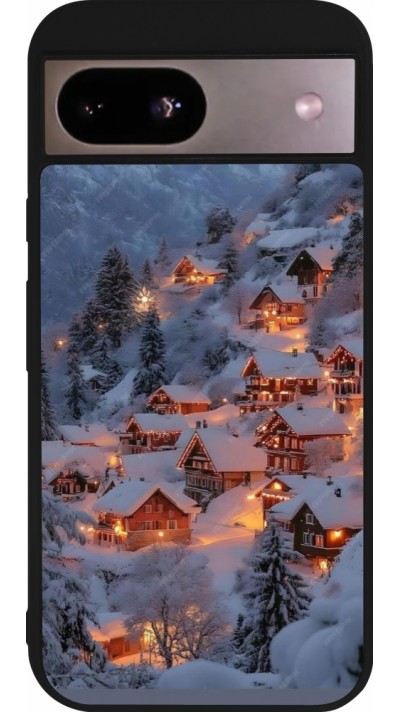 Google Pixel 8a Case Hülle - Silikon schwarz Winter 25 Winter snowy village
