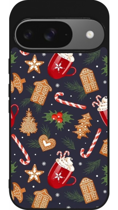 Google Pixel 9 / Pixel 9 Pro Case Hülle - Silikon schwarz Christmas 25 Pattern Gingerbread House