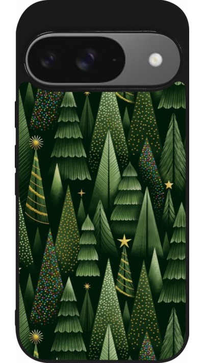 Google Pixel 9 / Pixel 9 Pro Case Hülle - Silikon schwarz Christmas 25 Pattern Xmas Tree