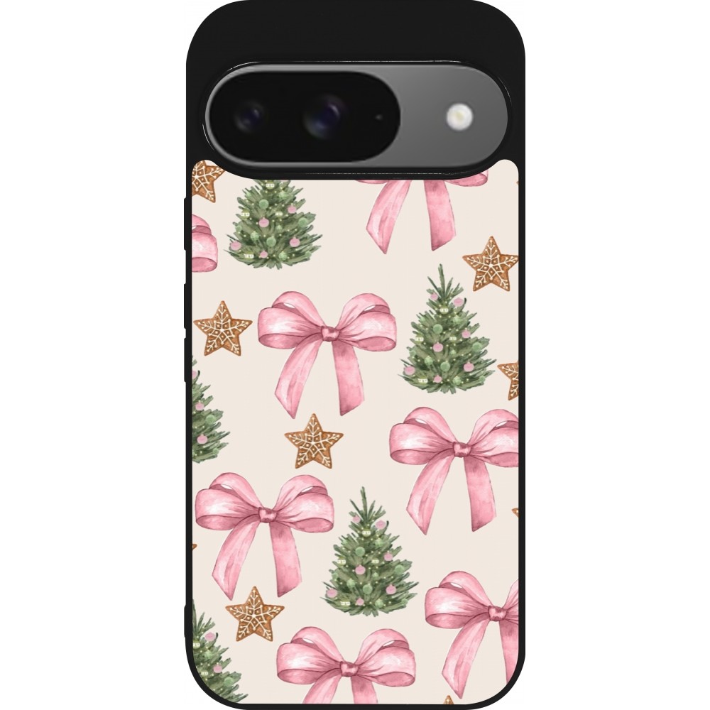 Google Pixel 9 / Pixel 9 Pro Case Hülle - Silikon schwarz Christmas 25 Vintage Ribbons