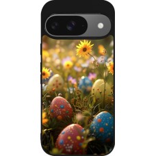 Google Pixel 9 / Pixel 9 Pro Case Hülle - Silikon schwarz Easter 2026 Decorated eggs