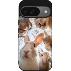 Google Pixel 9 / Pixel 9 Pro Case Hülle - Silikon schwarz Easter 2026 Rabbits