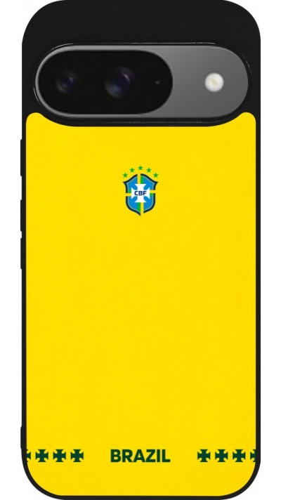 Google Pixel 9 / Pixel 9 Pro Case Hülle - Silikon schwarz Brasilien 2026 personalisierbares Fussballtrikot