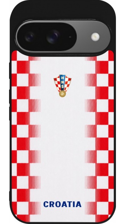 Google Pixel 9 / Pixel 9 Pro Case Hülle - Silikon schwarz Kroatien 2026 personalisierbares Fussballtrikot