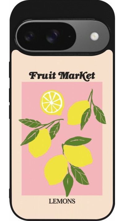 Google Pixel 9 / Pixel 9 Pro Case Hülle - Silikon schwarz Fruit market lemons 2026