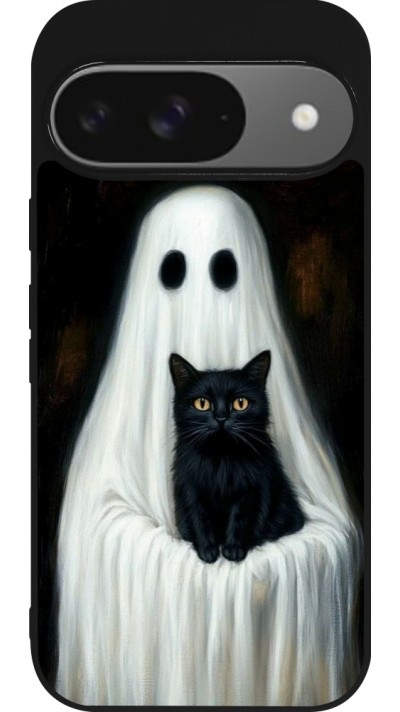 Google Pixel 9 / Pixel 9 Pro Case Hülle - Silikon schwarz Halloween 2025 Ghost with black cat