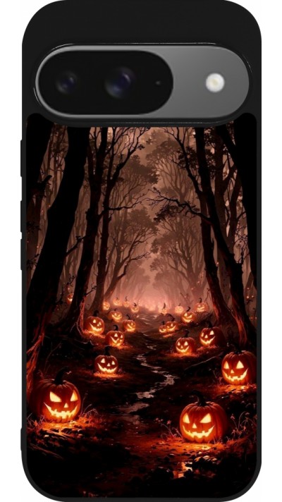 Google Pixel 9 / Pixel 9 Pro Case Hülle - Silikon schwarz Halloween 2025 Road of Terrifying Pumpkins