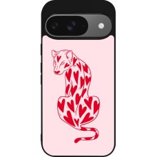 Google Pixel 9 / Pixel 9 Pro Case Hülle - Silikon schwarz Leopard with hearts 2026
