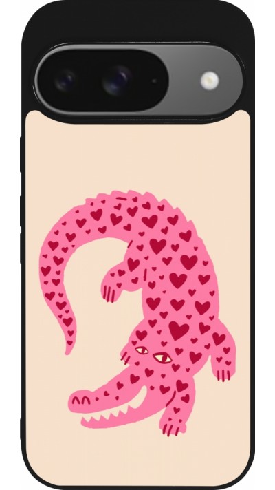 Google Pixel 9 / Pixel 9 Pro Case Hülle - Silikon schwarz Pink crocodile 2026