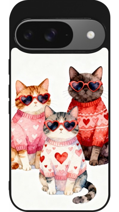 Google Pixel 9 / Pixel 9 Pro Case Hülle - Silikon schwarz Saint Valentines Day 26 Cat Love