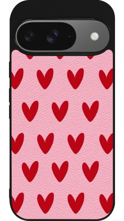 Google Pixel 9 / Pixel 9 Pro Case Hülle - Silikon schwarz Saint Valentines Day 26 Pattern heart