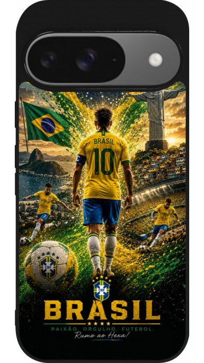 Google Pixel 9 / Pixel 9 Pro Case Hülle - Silikon schwarz Fussball Brasilien splash 2026