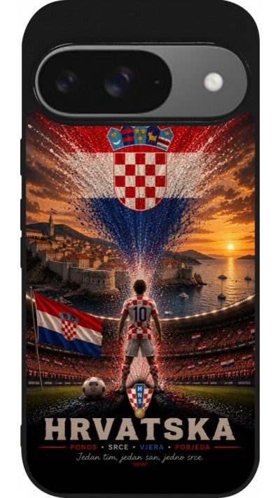 Google Pixel 9 / Pixel 9 Pro Case Hülle - Silikon schwarz Fussball Kroatien splash 2026