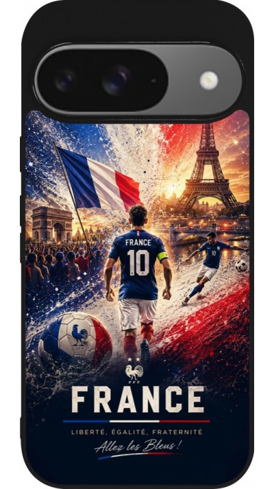 Google Pixel 9 / Pixel 9 Pro Case Hülle - Silikon schwarz Fussball Frankreich splash 2026