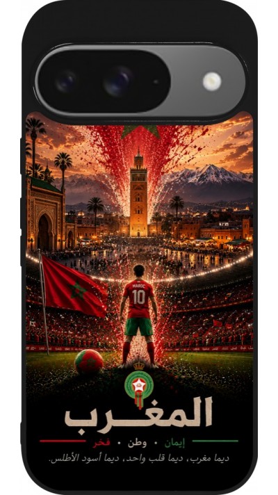 Google Pixel 9 / Pixel 9 Pro Case Hülle - Silikon schwarz Fussball Marokko splash 2026