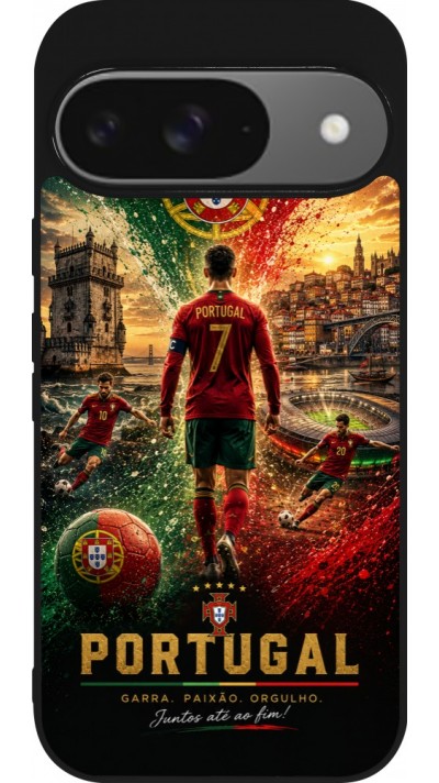 Google Pixel 9 / Pixel 9 Pro Case Hülle - Silikon schwarz Fussball Portugal splash 2026