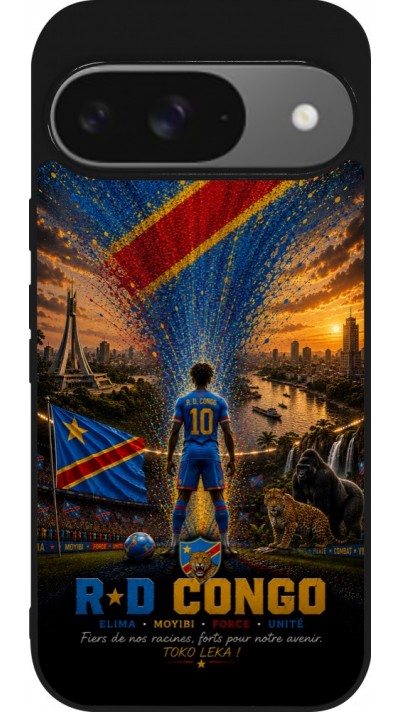 Google Pixel 9 / Pixel 9 Pro Case Hülle - Silikon schwarz Fussball Demokratische Republik Kongo splash 2026
