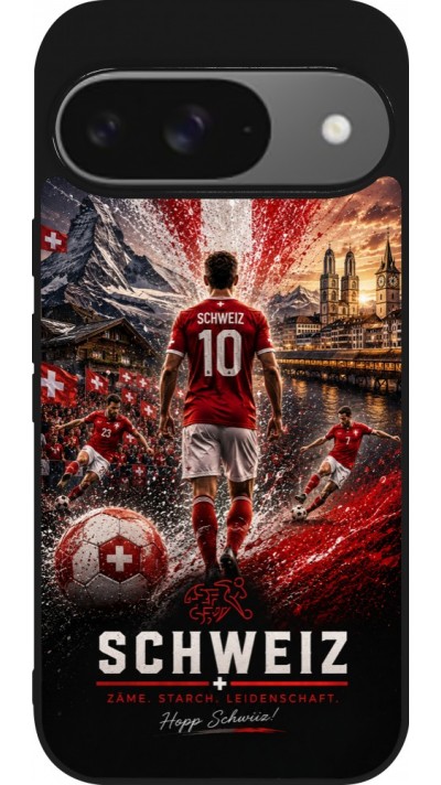 Google Pixel 9 / Pixel 9 Pro Case Hülle - Silikon schwarz Fussball Schweiz splash 2026
