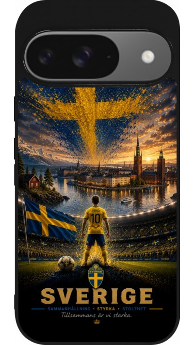 Google Pixel 9 / Pixel 9 Pro Case Hülle - Silikon schwarz Fussball Schweden splash 2026