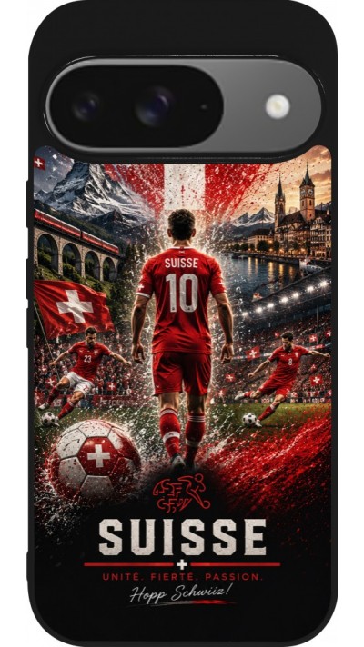 Google Pixel 9 / Pixel 9 Pro Case Hülle - Silikon schwarz Fussball Suisse splash 2026