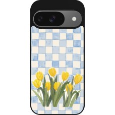 Google Pixel 9 / Pixel 9 Pro Case Hülle - Silikon schwarz Blue vichy tulips 2026