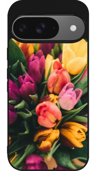 Google Pixel 9 / Pixel 9 Pro Case Hülle - Silikon schwarz Bouquet of tulips 2026