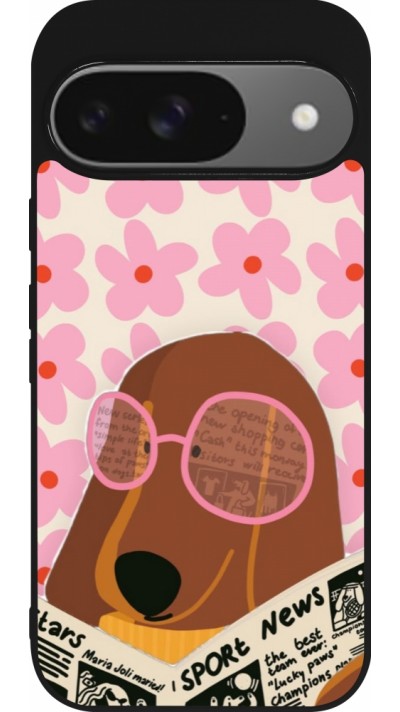 Google Pixel 9 / Pixel 9 Pro Case Hülle - Silikon schwarz Dog with newspaper 2026