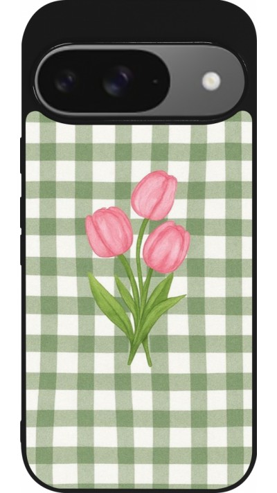 Google Pixel 9 / Pixel 9 Pro Case Hülle - Silikon schwarz Green vichy tulips 2026