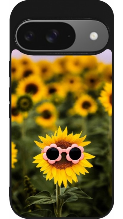 Google Pixel 9 / Pixel 9 Pro Case Hülle - Silikon schwarz Sunflower with glasses 2026