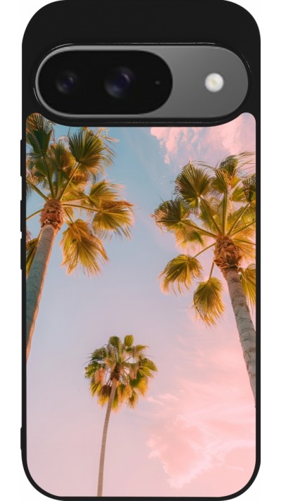 Coque Google Pixel 9 / Pixel 9 Pro - Silicone rigide noir Summer 2025 Palmiers