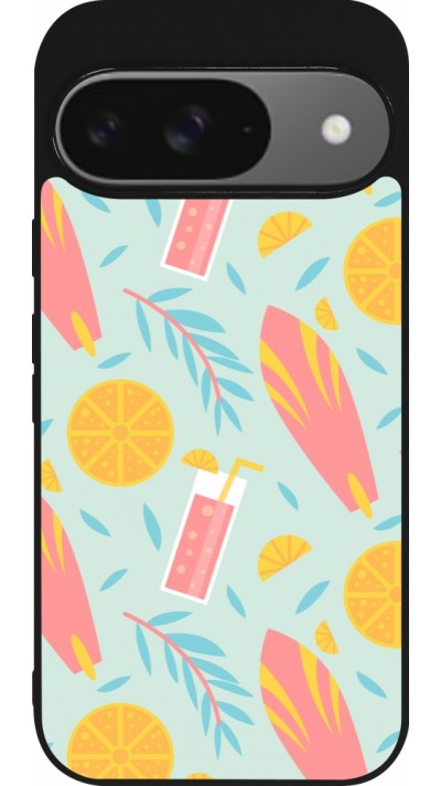 Coque Google Pixel 9 / Pixel 9 Pro - Silicone rigide noir Summer 2025 Pattern citron