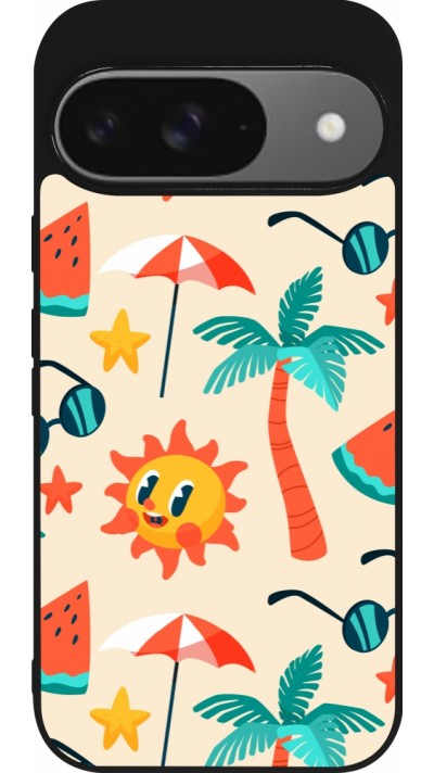 Coque Google Pixel 9 / Pixel 9 Pro - Silicone rigide noir Summer 2025 Pattern soleil